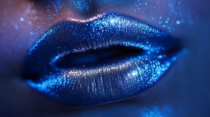 Extreme close-up of lips adorned in frosty silver matte lipstick, velvety and metallic texture illuminated by cool lighting to capture the reflective quality and fine details, high-definition,