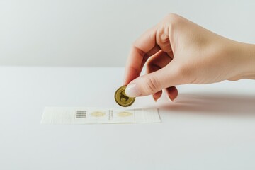 Minimalistic Hand Holding Coin on White Background for Financial Concepts