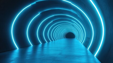 Fototapeta premium Neon Lit Tunnel with Circular Lighting Effects