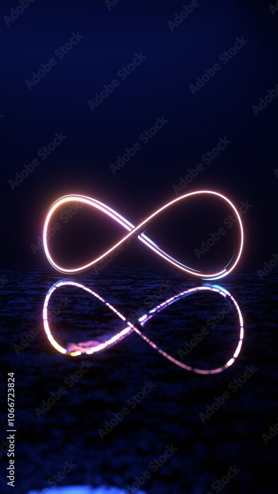 Aufkleber neon infinity symbol with reflection in dark abstract space