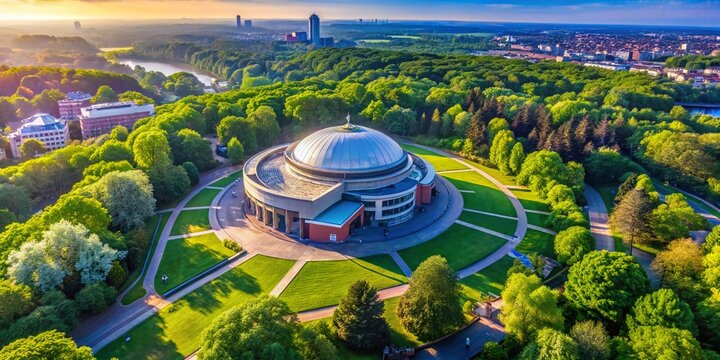 Stunning Aerial Views of Planetarium Hamburg with Drone Photography Showcasing the Architectural Wonders and Surrounding Greenery for Stunning Visuals and Exploration Inspiration