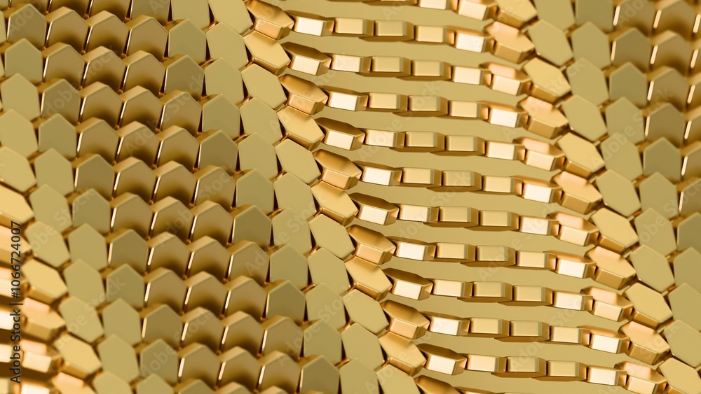 Aufkleber Abstract 3D Hexagonal Gold Pattern with Reflective Texture