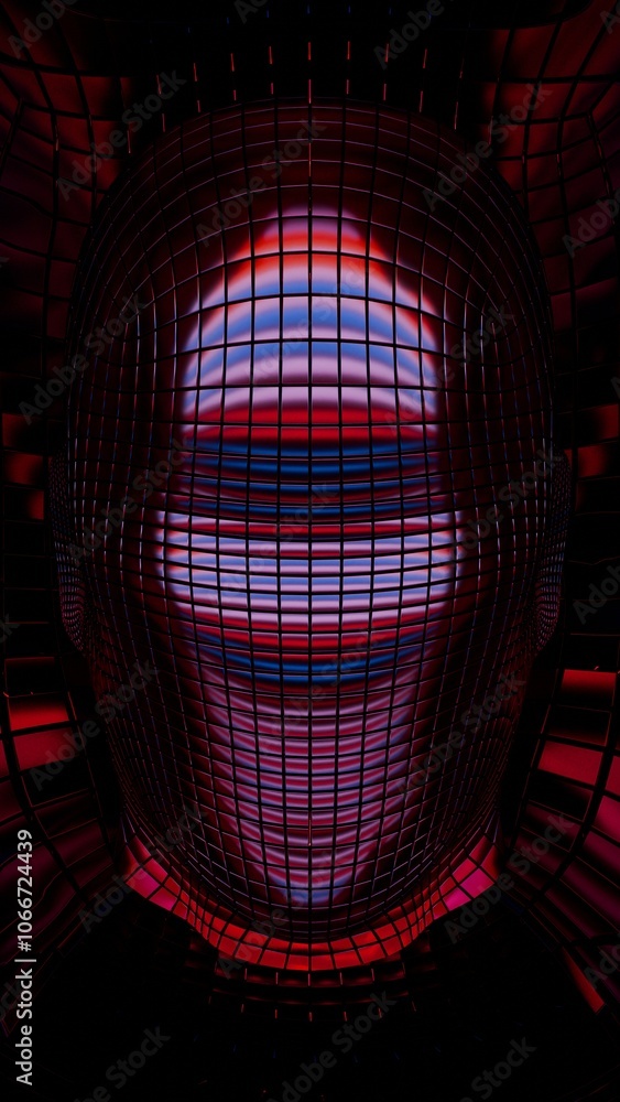 Poster abstract geometric head with grid pattern and futuristic colors