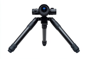 A sleek black camera tripod with a unique design. Ideal for photographers seeking stability and precision. Capture stunning images with ease. Generative AI