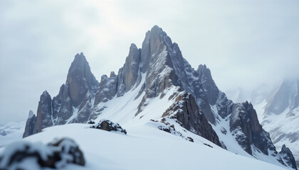 Obraz premium Majestic Snow-Capped Peaks Under Cloudy Skies