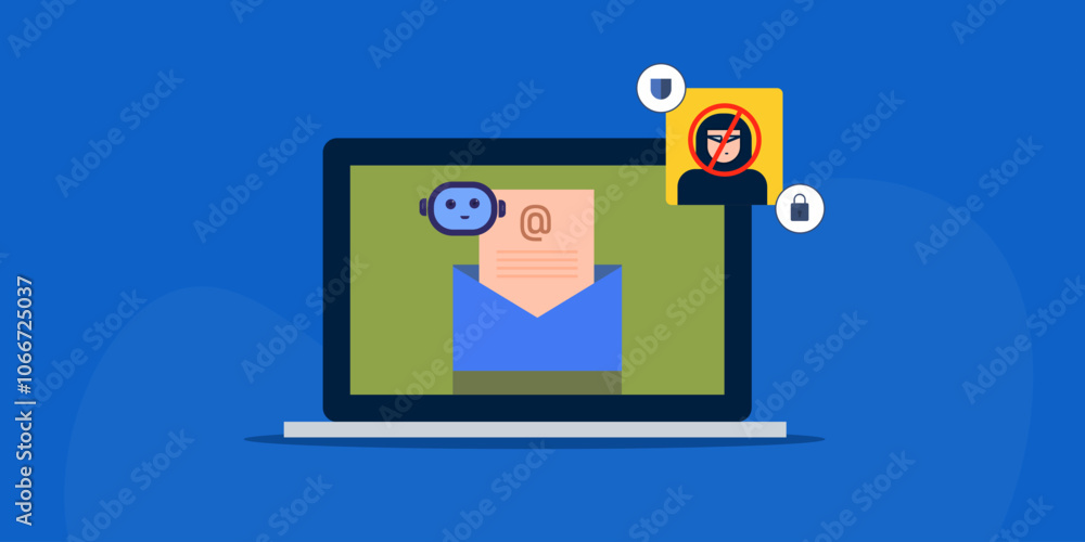 Poster ai email protection prevents cyber hacking and phishing attack on internet, fraud detection with art
