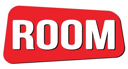 ROOM text on red trapeze stamp sign.
