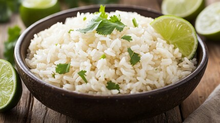 Fresh Cilantro Lime Rice in Brown Bowl