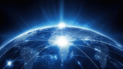 Naklejka premium Global Network Visualization with Bright Light Effects