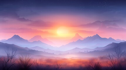 Fototapeta premium Breathtaking sunrise illuminates majestic mountains in a serene landscape scene