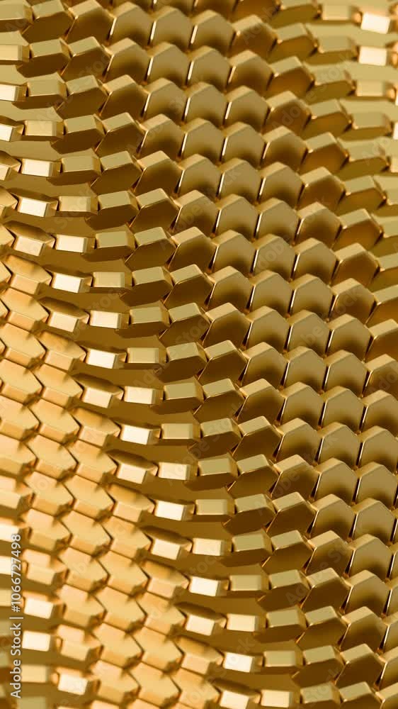 Aufkleber Abstract 3D Hexagonal Gold Pattern with Reflective Texture