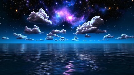 Obraz premium Night Sky with Stars and Clouds Reflecting in the Ocean