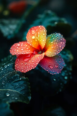 Fototapeta premium A red flower with water droplets on it