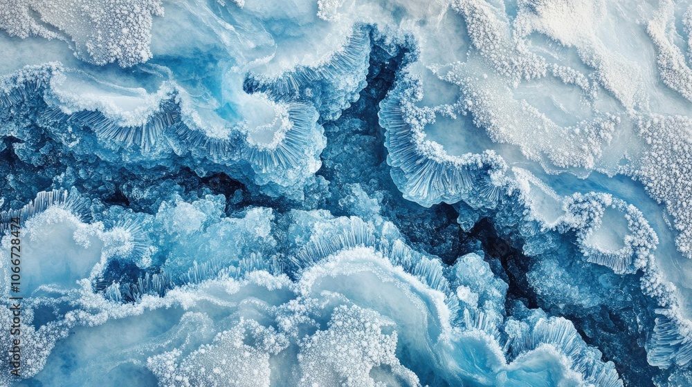 Poster frosted blue ice texture with cracks and patterns