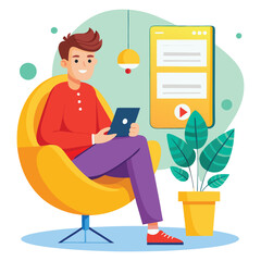 vector Freelancer with computer at home illustration