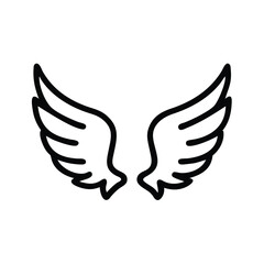Outline Icon of Angel Wings Illustration, Simple black and white outline of a pair of angel wings, featuring a minimalist design ideal for religious or fantasy themes.
