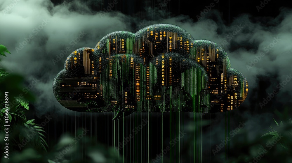Aufkleber digital cloud with data streams in green and black