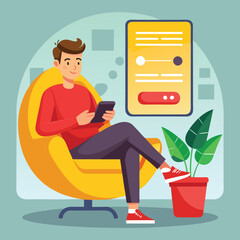vector Freelancer with computer at home illustration