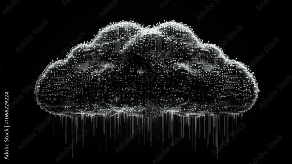 Poster abstract cloud with digital elements and rain effect