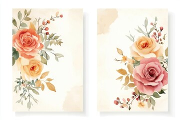 A pair of greeting cards with floral arrangements and messages