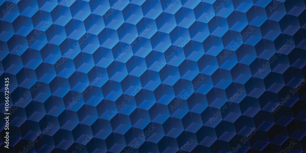 Poster abstract 3d dark blue geometric hexagonal futuristic design background. 3d cube shape symbol. blue h