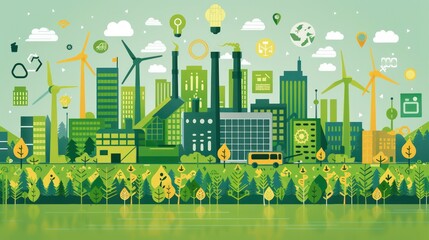 Obraz premium Renewable energy and waste reduction initiatives driving sustainable change in the industrial sector.