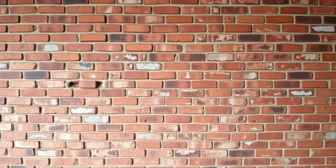 Obraz premium Old weathered red brick wall with rustic textures and worn mortar, texture
