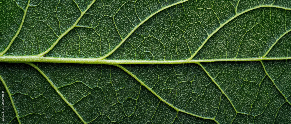 Poster a close-up image of a green leaf showcasing its intricate vein structure and vibrant texture.