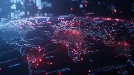 Obraz premium Digital World Map with Network Connections