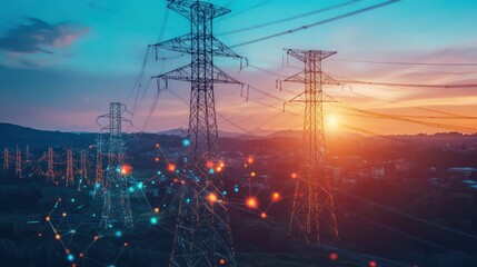 Smart grid technology enhancing energy efficiency and reliability in modern power systems. Illustrations