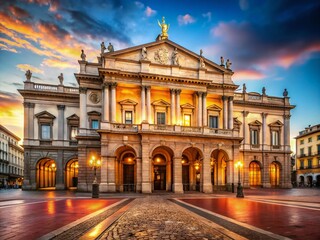 Stunning Product Photography of La Scala Opera House in Milan, Italy - A Captivating Architectural Marvel Showcasing Italian Culture and Artistic Heritage for Stock Images