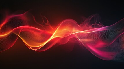 Abstract red and orange wavy light streaks on a black background.
