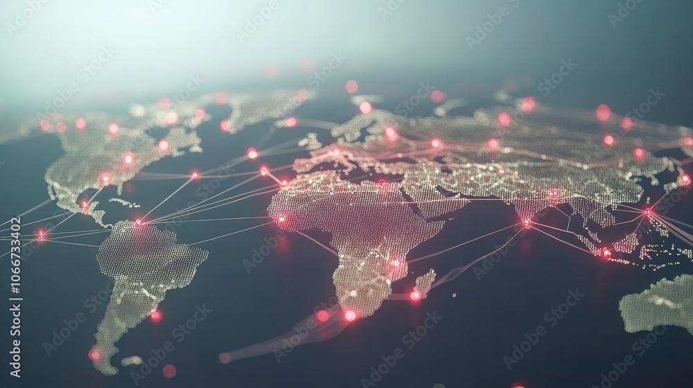 Poster abstract world map with network connections