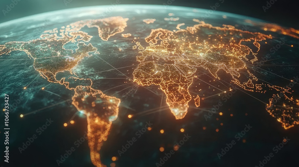 Poster global network visualization with connected cities
