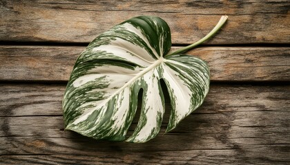 Monstera Leaf on Wooden Background.