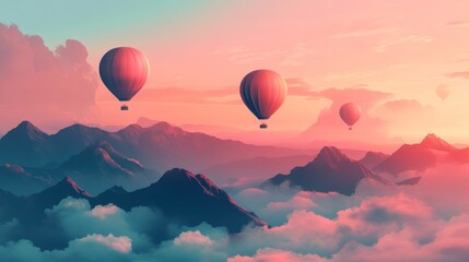 Fototapeta premium futuristic hot air balloons flying over the mountains.vector illustration.