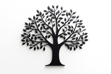 A black tree with leaves silhouetted against a white wall, suitable for use in design projects requiring natural and minimalist elements