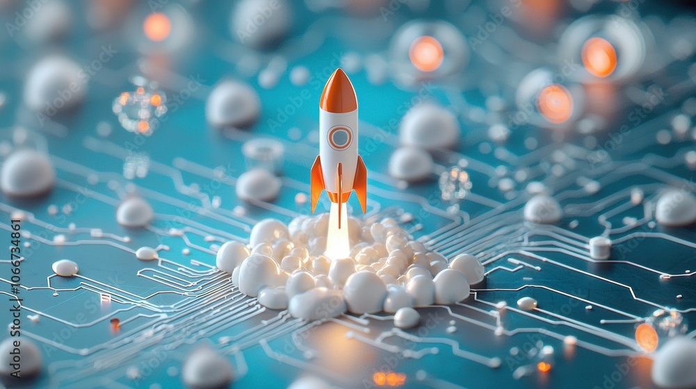 Poster visualize the future rising financial graphs propel rocket launch concepts in high fidelity