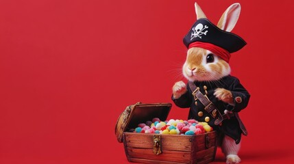 Pirate Bunny with Treasure Chest of Candy