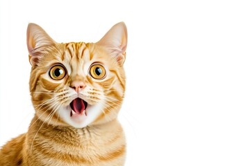 Obraz premium Close-Up Portrait of a Funny Ginger Cat with Surprised Expression on White Background