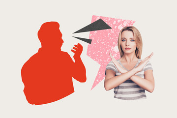 Composite trend artwork sketch image photo collage of young woman cry sad depressed hand gesture...