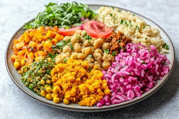 Vibrant Chickpea Salad with Roasted Vegetables and Rice Bowl - Healthy Vegetarian Meal