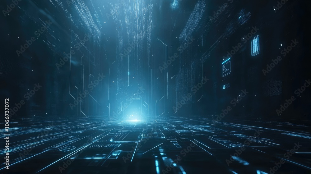 Poster futuristic digital space with glowing lines and patterns
