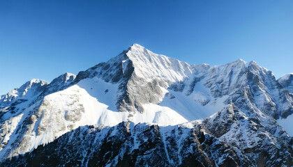 Snowy stone mountain. Snow covered rocky mountain