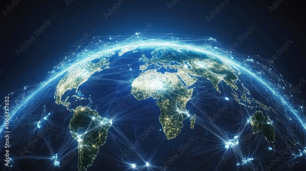 Poster global network visualization with bright earth lines