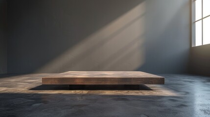 A wooden table sits in a cozy room with a large window, perfect for a home office or study