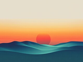 Breathtaking sunset illuminates serene landscape with gradients of color across rolling hills