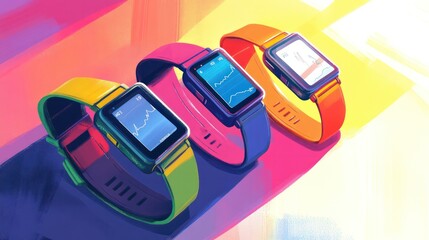 Wearable health devices gaining popularity for their ability to monitor heart rate, sleep, and activity. Illustrations