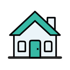 Stylized line art illustration of a house, Simple Colorful House Icon Illustration, perfect for real estate or home concepts.