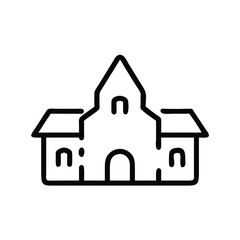 Simple House Outline Icon in Black, Minimalist black outline of a house icon featuring a roof, door, window, and chimney, ideal for real estate and home design concepts.